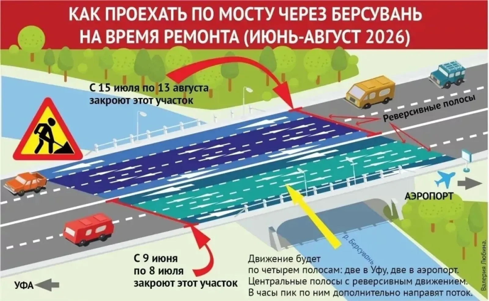 Под Уфой на месяц закрыли половину моста через реку Берсувань